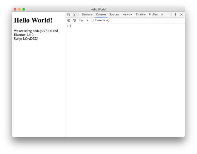 Electron with loaded script and devtools.